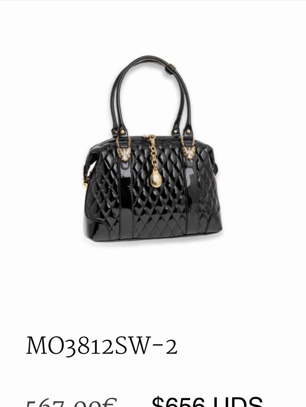 Marino Orlandi Black Quilted Patent Satchel with Gold Charm - Picture 2 of 12